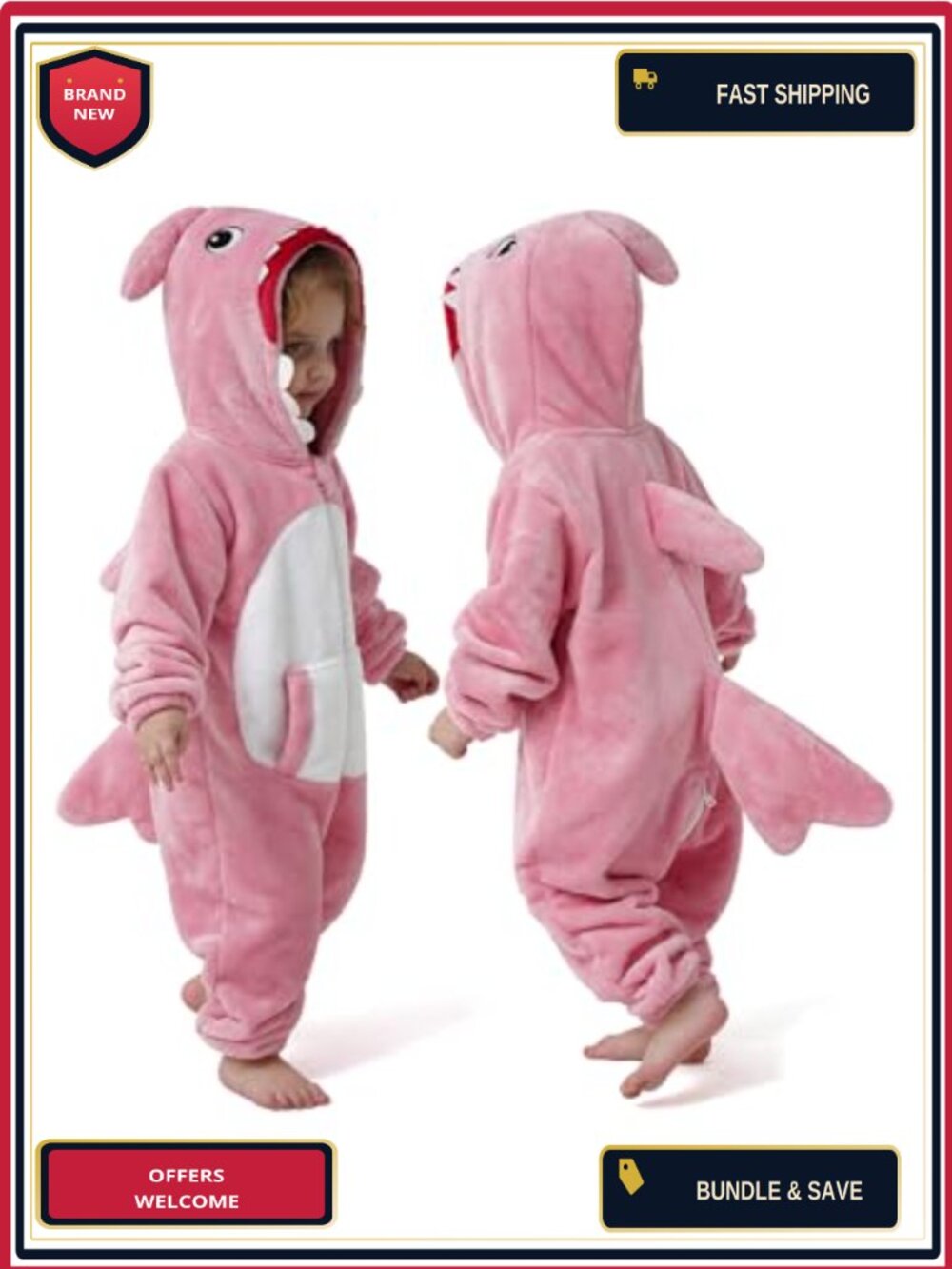 Baby Toddler Shark Flannel Onesie Halloween Costume Romper